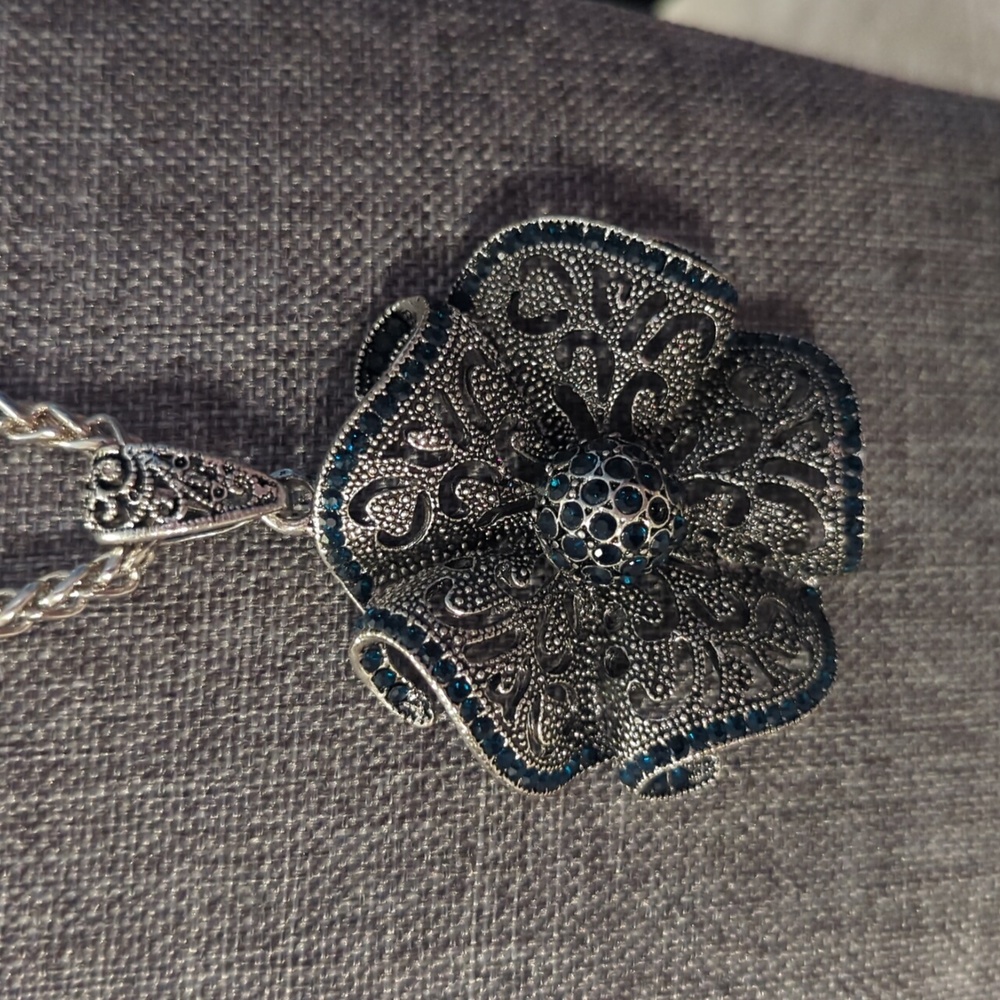 Large Marcasite Flower Pendant & Chain